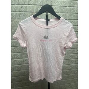Target Breakfast in Bed Pancake Graphic Slub Knit Baby Tee Pink Womens Medium NW